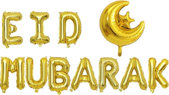 16 Inch Eid Mubarak Gold Foil Balloons Moon Star Ramadan 11 Pcs Party Decor
