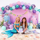 Mermaid Birthday Decorations Metallic Purple Pink Green Blue Balloons Banner for Girls Party