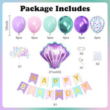 Mermaid Birthday Decorations Metallic Purple Pink Green Blue Balloons Banner for Girls Party