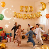 Eid Mubarak Banner 16 Inch Gold Foil Balloons Ramadan Party Decorations