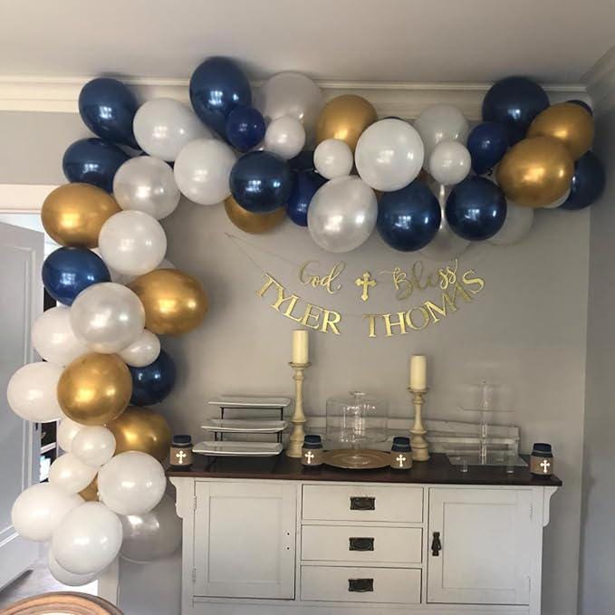60 Pcs Navy Blue Gold Balloons 12 Inch Confetti Ribbons Birthday Eid Ramadan Decor