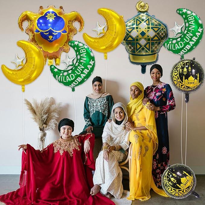 8 Pcs Mubarak Foil Balloons Ramadan Eid Muslim Festival Party Decor