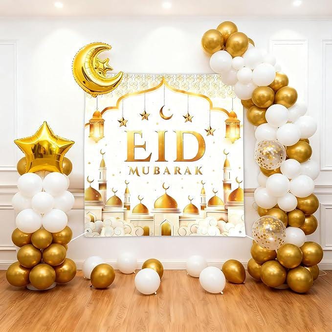 70 Pcs Eid Mubarak Balloons White Gold Moon Star Ramadan Party Decor