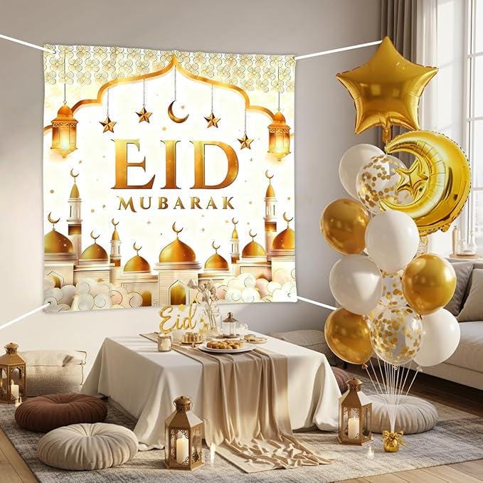 70 Pcs Eid Mubarak Balloons White Gold Moon Star Ramadan Party Decor