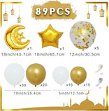 96 Pcs Eid Mubarak Balloons White Gold Ramadan Confetti Banner Party Decor