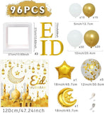 96 Pcs Eid Mubarak Balloons White Gold Ramadan Confetti Banner Party Decor