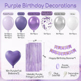 Purple Birthday Decorations Metallic Silver White Lavender Balloons Banner Fringe for Women