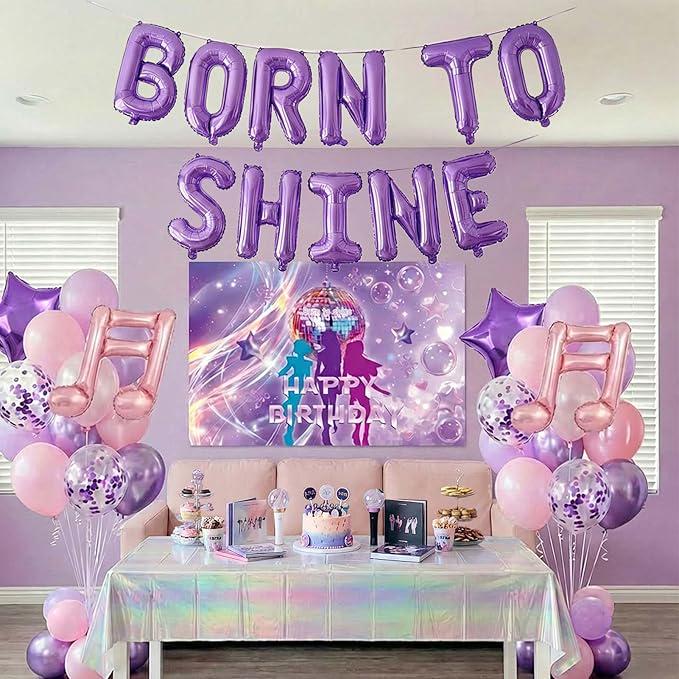 Purple Pink Birthday Balloon Garland Kit: Star & 'Born to Shine' Theme