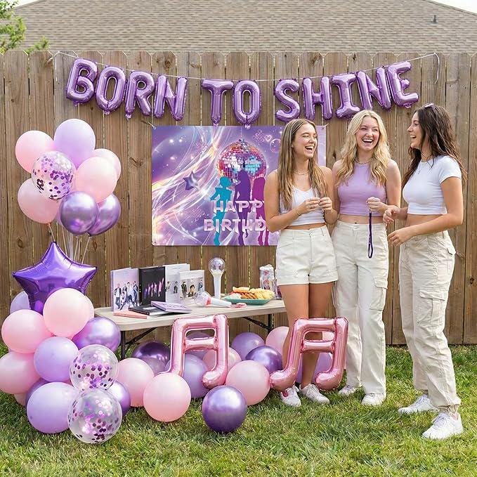 Purple Pink Birthday Balloon Garland Kit: Star & 'Born to Shine' Theme
