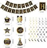 Happy Retirement Party Decorations for Men Women Black Gold Banner Backdrop Swirls