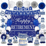 Retirement Party Decorations for Men Women Blue Silver Banner Backdrop Balloons Set