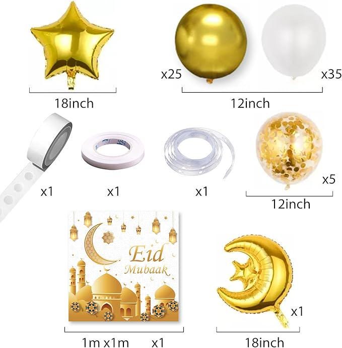 Ramadan Mubarak Balloons Set 70PCS White Gold Eid Party Supplies Star Moon Decor