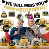 Retirement Party Decorations for Men Women Black Gold Banner Balloons Swirl Set