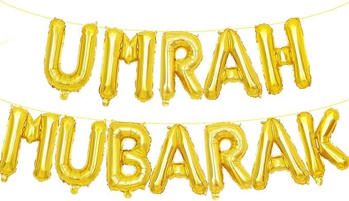 16 Inch Umrah Mubarak Letter Balloons Banner Mylar Foil Decorations for Ramadan Eid
