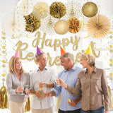 Retirement Party Decorations for Women Men Gold Glitter Banner Fans Kit