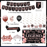 Retirement Party Decorations for Women Black Pink Banner Backdrop Balloons Swirl Set