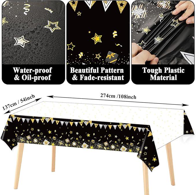 Happy Retirement Party Supplies Black Gold Plates Napkins Tablecloth Set for Men Women