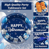 96Pcs Retirement Party Plates Napkins Blue Silver Tableware Set for Men Women