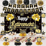 20Pcs Happy Retirement Party Decorations Black Gold Banner Balloons Centerpiece Set