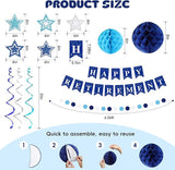 Happy Retirement Party Decorations for Men Women Blue Silver Banner Swirls Garland Set
