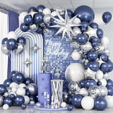 Blue Silver Balloon Garland Arch Kit Navy White Confetti Star Balloons Party Decor