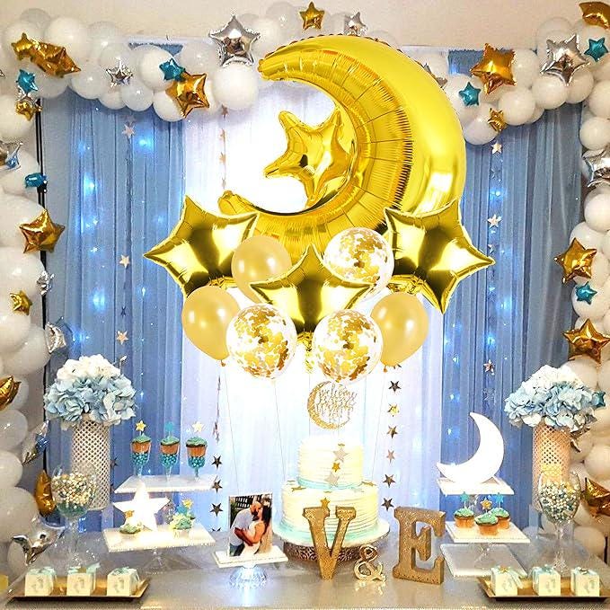 Gold Moon and Star Balloon Set: Celestial Party Decor