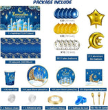 167PCS Eid Mubarak Party Decorations Ramadan Backdrop Balloon Tableware Blue Set
