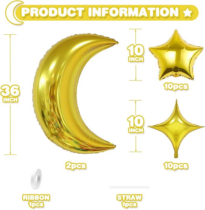 Moon and Star Gold Foil Balloons Large Foil Stars Baby Shower Wedding Party Decor