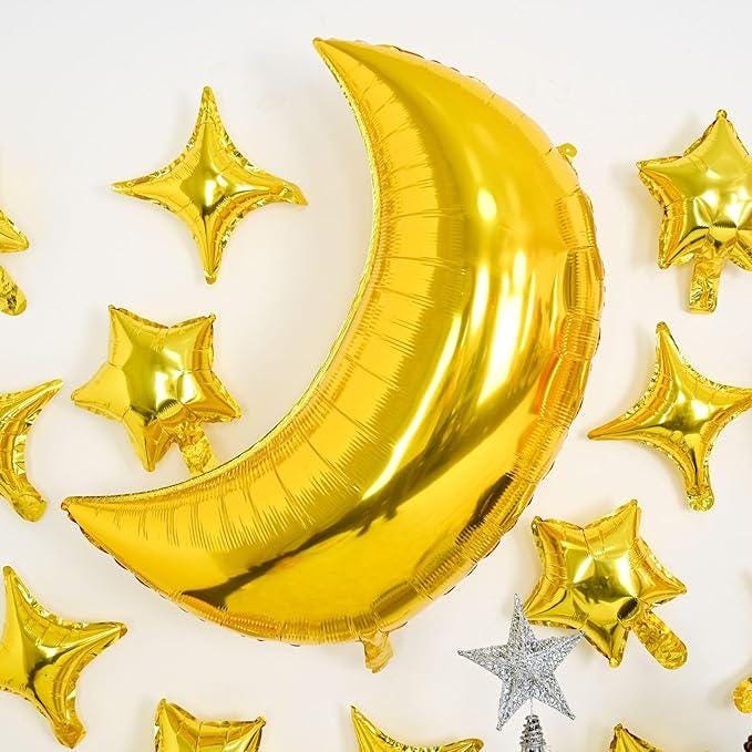 Moon and Star Gold Foil Balloons Large Foil Stars Baby Shower Wedding Party Decor