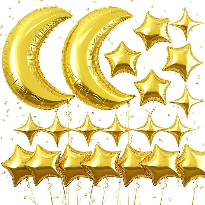 Moon and Star Gold Foil Balloons Large Foil Stars Baby Shower Wedding Party Decor