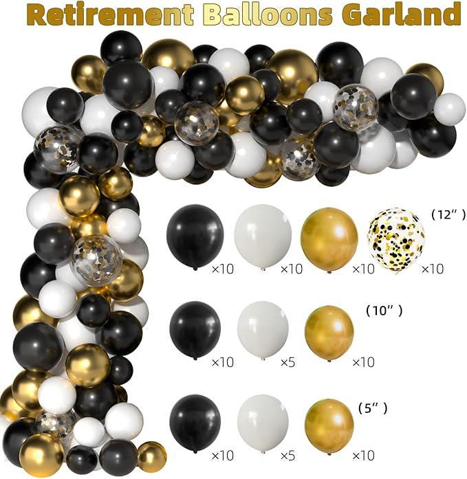 Retirement Party Decorations for Men Women Black Gold Banner Backdrop Balloons Centerpiece Set