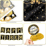 Retirement Party Decorations for Men Women Black Gold Banner Backdrop Balloons Centerpiece Set