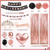 Retirement Party Decorations 44Pcs Rose Gold Banner Sash Crown Balloons Pompoms Set