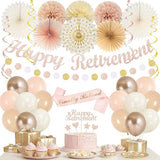Retirement Decorations for Men and Women Champagne Gold Pink Happy Retirement Banner