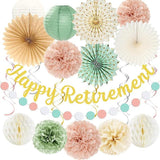 Retirement Party Decorations for Women Sage Green Blush Pink Happy Retirement Banner Lanterns