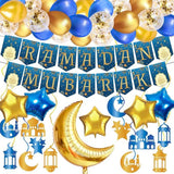 138PCS Ramadan Decorations Set 38 Latex Balloons 7 Foil Balloons Banner Party Decor