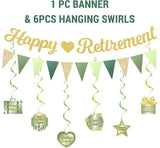 Retirement Party Decorations for Men and Women Green Happy Retirement Banner Balloons Pompoms