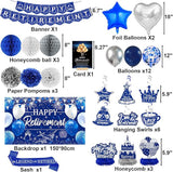 Happy Retirement Party Decorations for Men and Women Blue Silver Banner Balloons Centerpieces