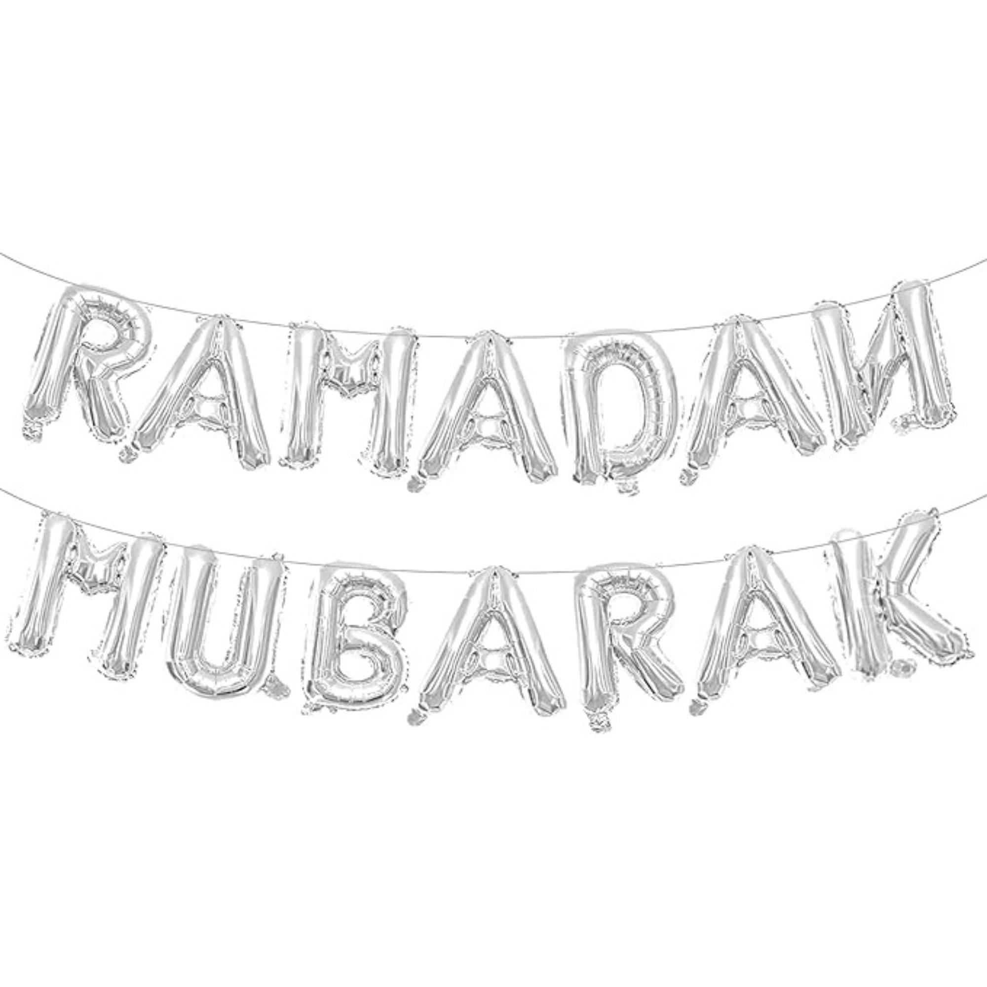 16 Inch Ramadan Mubarak Letter Balloons Silver Mylar Eid Party Decor