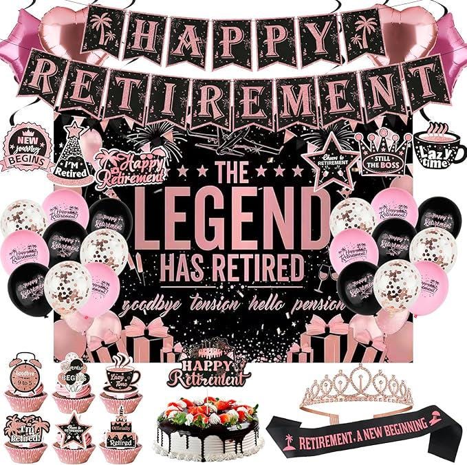 Rose Gold Retirement Party Decorations Kit for Women Banner Sash Crown