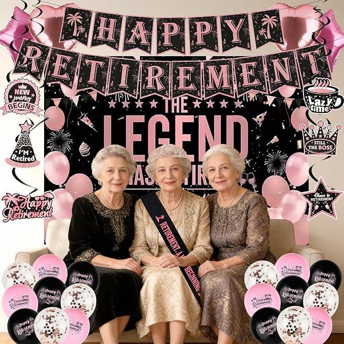 Rose Gold Retirement Party Decorations Kit for Women Banner Sash Crown