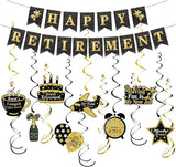 Black and Gold Retirement Party Decorations Kit with Banner and Swirls