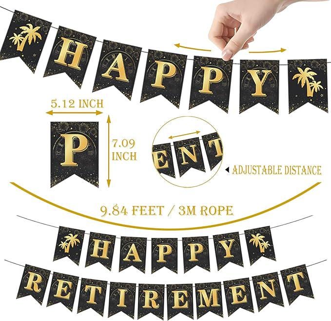 Black and Gold Retirement Party Decorations Kit with Banner and Swirls