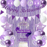 Purple Retirement Decorations Kit for Women Banner Crown Sash Balloons
