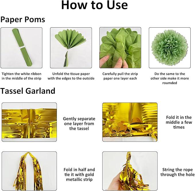 Sage Green Retirement Party Decorations Banner Balloons Foil Curtains Pom Poms