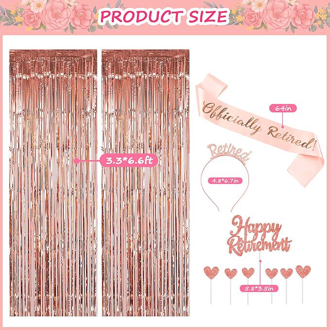 67Pcs Rose Gold Retirement Party Decorations Banner Balloons Cake Toppers