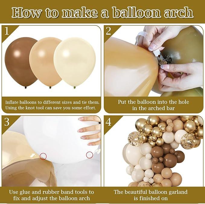 Brown Balloon Arch Kit 168pcs Neutral Confetti Gold Latex Baby Shower Birthday Party