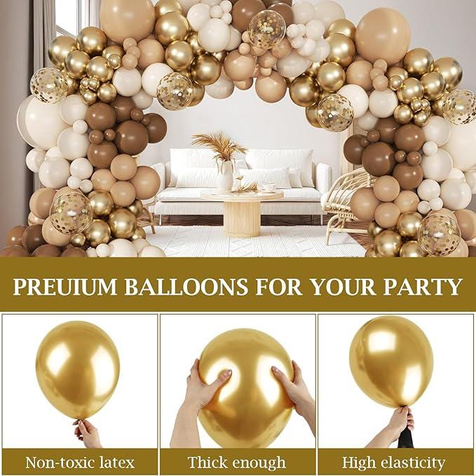 Brown Balloon Arch Kit 168pcs Neutral Confetti Gold Latex Baby Shower Birthday Party