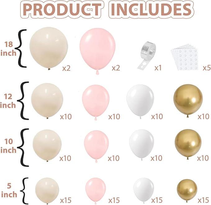 Pastel Balloon Arch Kit: Pink, Beige, White & Gold Party Decorations