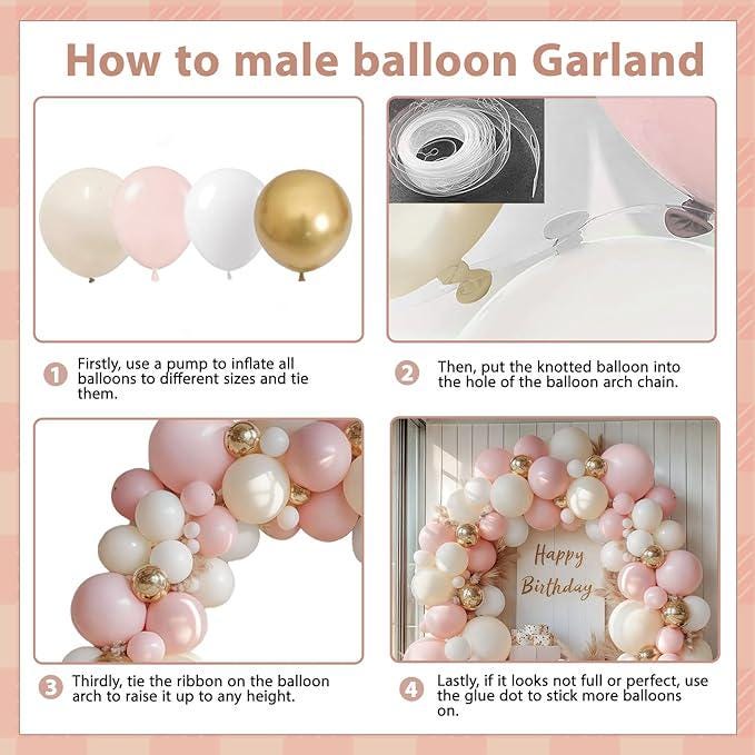 Pastel Balloon Arch Kit: Pink, Beige, White & Gold Party Decorations